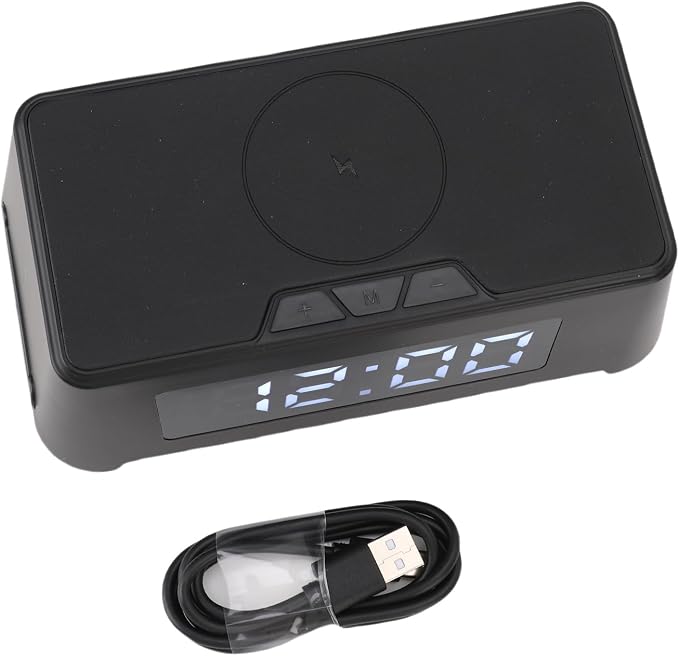 6 in 1 Wireless Charging Station with Alarm Clock Time Temperature Display Wireless Charger for Phone Headphone Smartwatch