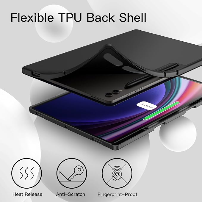 JETech Case for Galaxy Tab S10 Ultra/S9 Ultra 14.6 Black | Cover Soft TPU Protection S Pen Holder Tri-Fold Stand Supports S Pen Charging Auto Wake/Sleep Shockproof Lightweight