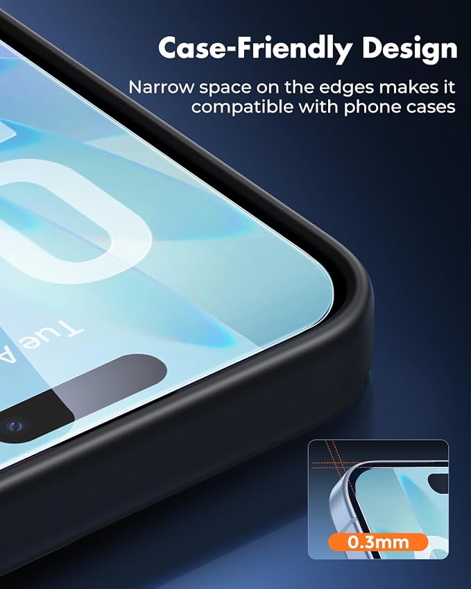 UNBREAKcable 4-Pack iPhone 15 Screen Protector 9H Hardness | 9H tempered glass | 99.99% HD clarity | Double Shatterproof|alignment frame easy install | case-friendly