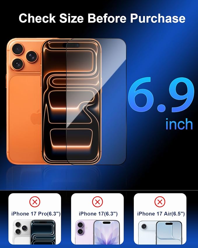 2-Pack Screen Protector Compatible with iPhone 17 Pro Max 6.9 Ultra HD Clear 9H Tempered Glass with Auto Alignment Installation Tray Anti-Fingerprint Case Friendly Film Bubble Free Easy Install
