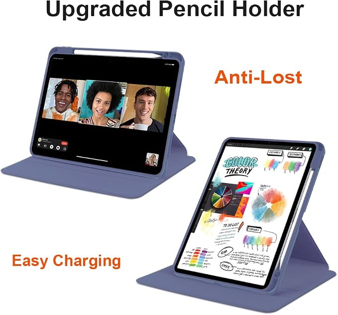 iPad Pro 11 Case 4th/3rd/2nd/1st Gen Balck | 360° Rotating Pencil Holder Compatible with 2022/2021/2020/2018 Clear Acrylic Back Auto Sleep/Wake