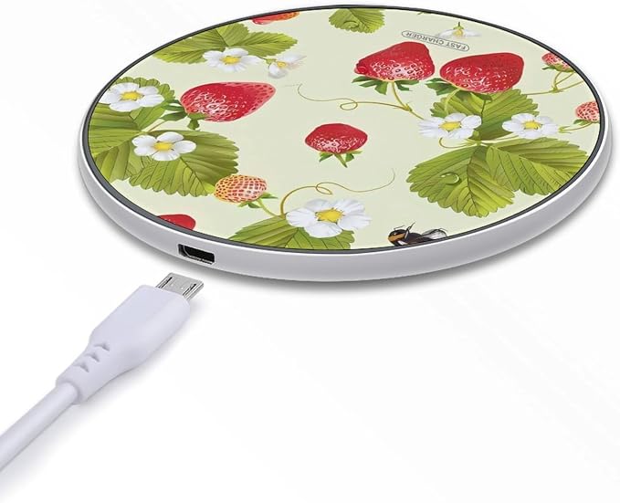Lovely Strawberry Wireless Charger 10W Portable Fast Wireless Charging Pad Compatible with Phone Slim Charging Station Lightweight Charger Mat Charging Block for Travel Home Office