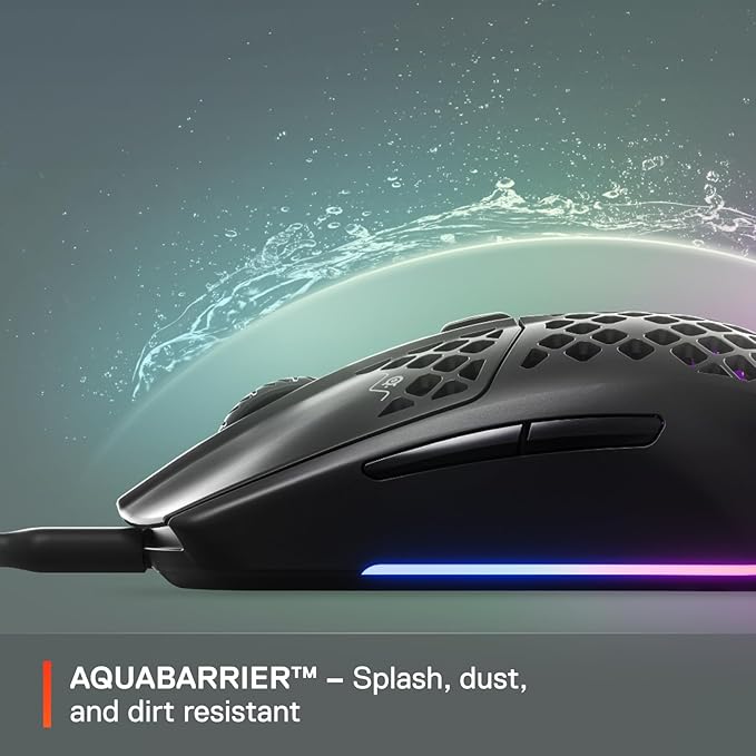 SteelSeries Aerox 3 - Holey RGB Gaming Mouse - Ultra-lightweight Water Resistant Design - 8,500 DPI TrueMove Core Optical Sensor - Onyx