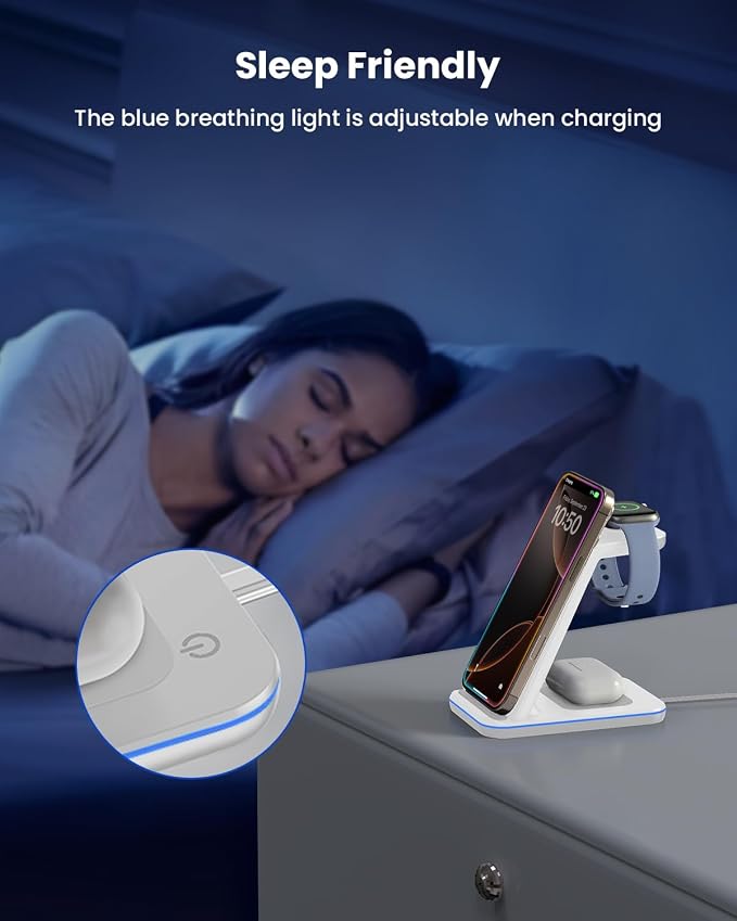 Wireless Charger Stand CIYOYO 3 in 1 Fast Wireless Charging Station Dock for Apple Watch 11/9/8/7/6/SE/5/4/3/2 Airpods 3/2/Pro iPhone 17/16/15/14/14 Plus/14 Pro Max/13/13 Pro/12/12 Pro/SE/X/XR/XS/8