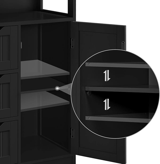 Yaheetech Bathroom Floor Cabinet, Free Standing Wooden Storage Cabinet Multiple Tiers Storage Organizer for Bathroom/Living Room/Entryway, Black