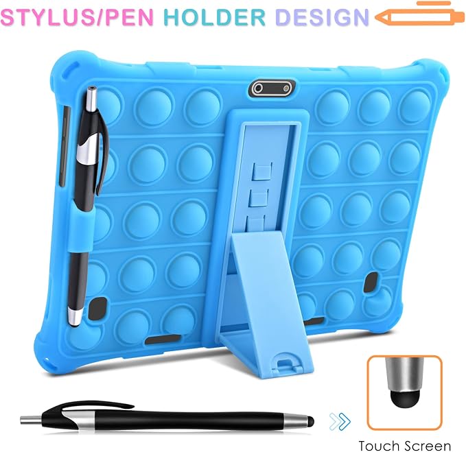 DETUOSI Silicone Case for 10.1 inch Tablet Multi-Angle Case Black | with Shoulder Strap and Stylus Pen Adjustable Stand Built-in Pen Holder Funny Protective Cover for 10.1 inch Tablet
