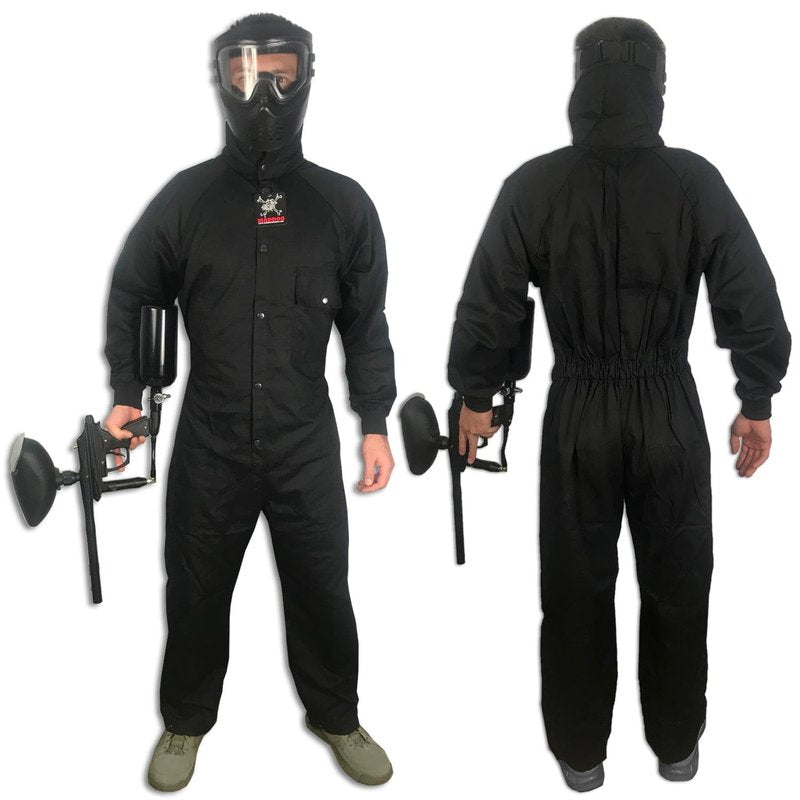 Maddog Durable Ripstop Step-In Coveralls | Full Body Paintball, Airsoft, Mechanic, Outdoor Work Protective Wear Jumpsuit - Tactical Black - Large