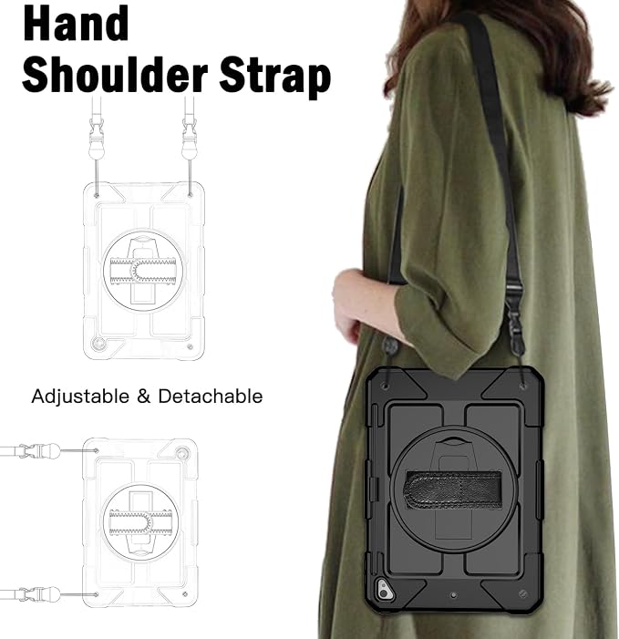 BMOUO Case for iPad 6th/5th Generation Case (9.7 inch 2018/2017) 360°Rotating Stand Hand/Shoulder Strap Shockproof iPad 9.7” Case for iPad Air 2 Black