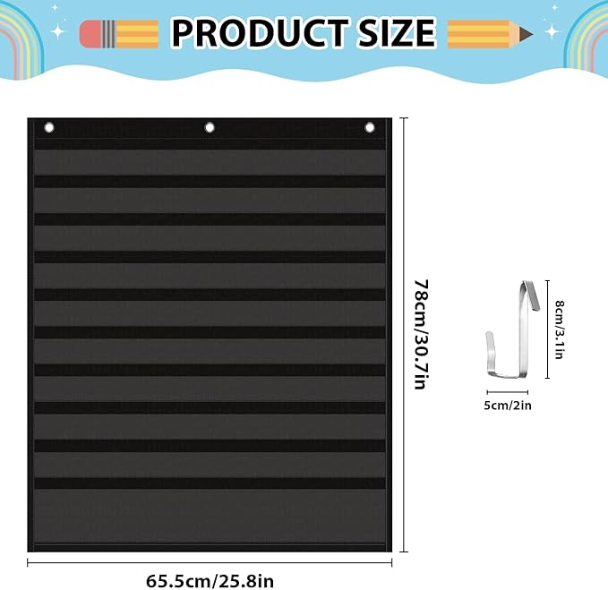 Sight Words Pocket Chart Cards,First 100 Sight Words Flash Cards with Interactive Pocket Chart,25.8"x30.7" Classroom Pocket Chart for Sentence Strips, Vocabulary, Spelling for Home School Use (Black)