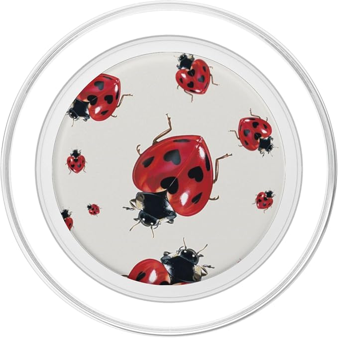 Red Heart Ladybug Illustration Print PopSockets PopWallet for MagSafe