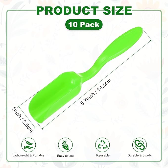 10-Pack Mini Gardening Shovel Spoons, Plastic Garden Soil Scoops for Cultivation Digging Transplanting/Flower Planting/Plant Succulent, Colorful Small Gardening Tools [Green]