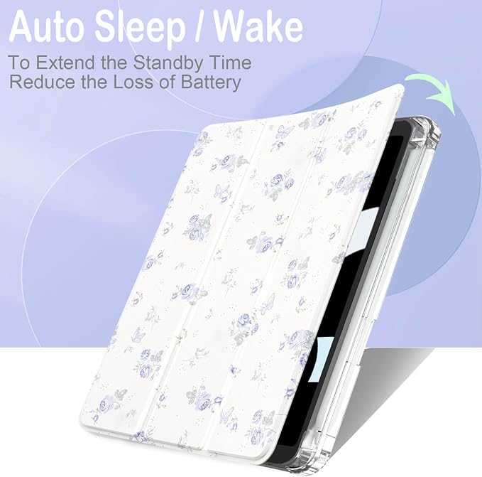 Feams Case for iPad mini 7 A17 Pro 2024/iPad Mini 6 2021 Slim Lightweight Trifold iPad mini 7 A17 Pro Case 8.3 Inch 2024 Clear Back Cover with Pencil Holder &amp Auto Sleep Blue Bow