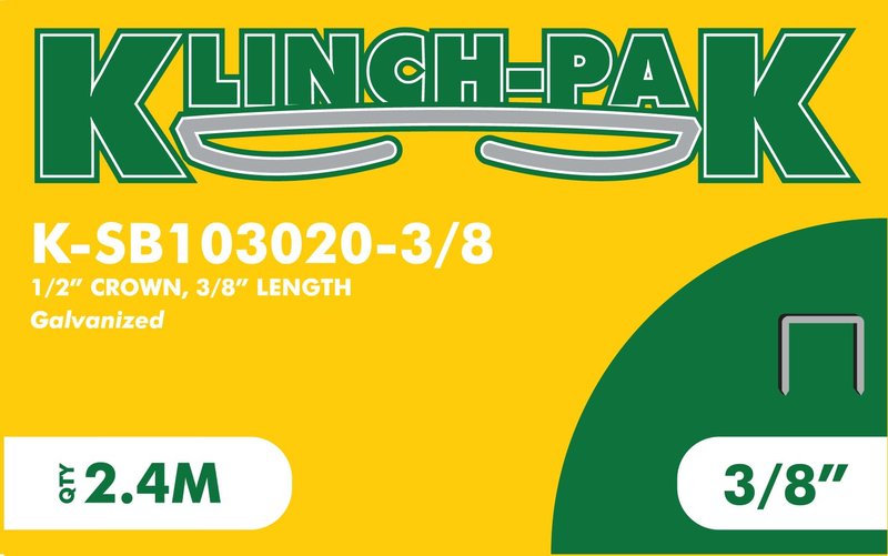 Klinch-Pak K-SB103020-3/8, 1/2 Inch Wide by 3/8 Inch Leg Length Heavy-Duty Plier Staple, 2,400 Count, Ideal for stapling Trays, Lids, Bags, Header Cards, Fastening End Caps, Container Inserts