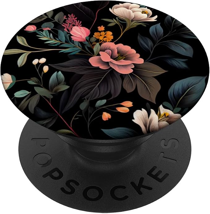 Floral Botanical Pattern Black PopSockets Adhesive PopGrip