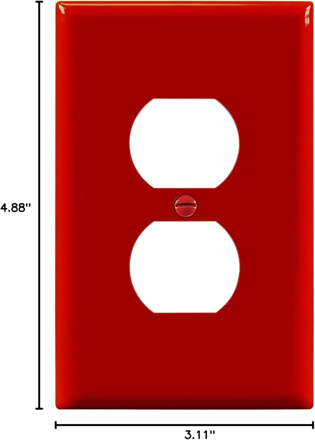 ENERLITES Duplex Receptacle Outlet Wall Plate, Electrical Outlet Cover, Mid-Size Size 1-Gang 4.88" x 3.11", Unbreakable Polycarbonate Thermoplastic, UL Listed, 8821M-R, Red