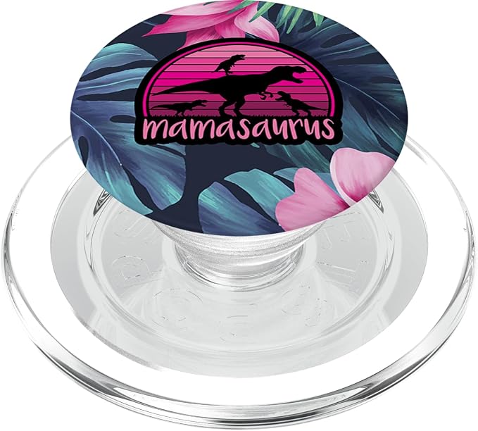 Mamasaurus Floral - 3 Kids Retro Funny Gift For Mother Case PopSockets Adhesive PopGrip