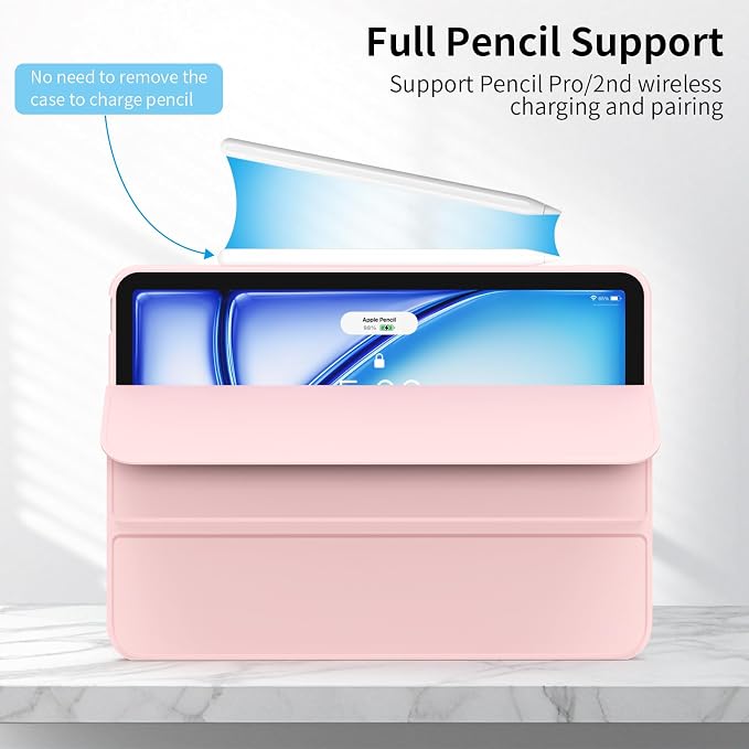 Case for iPad Air 11 Inch M4/M3/M2 iPad Air 5th/4th Gen 10.9 Inch | Soft TPU Back Shell &amp Slim Trifold Stand Cover without Pencil Holder Support Pencil Charging Auto Wake/Sleep Black