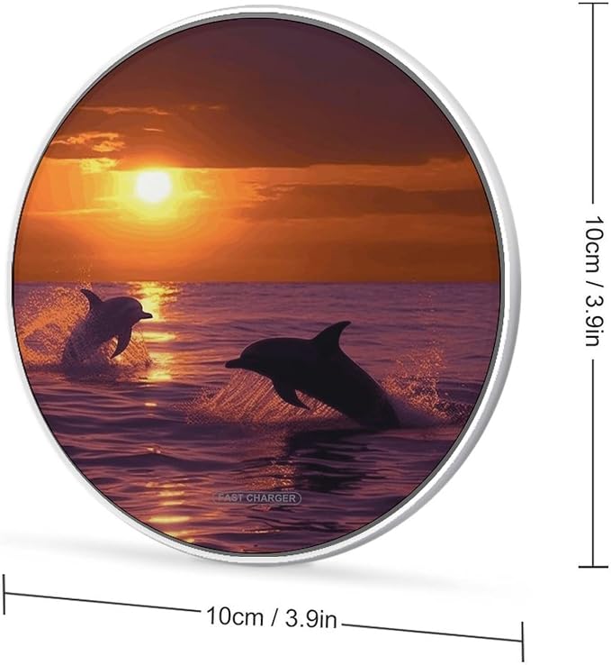 Sunset Dolphins Wireless Charger Fast Charging Pad | Anti-Slip Qi Certified Wireless Charging Pad for All Phones with Wireless Charging Function for Home Office Travel