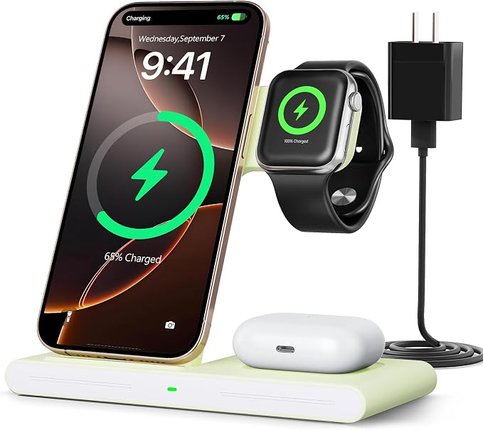 2026 Travel Portable Wireless Fast Charging Station for Apple &amp Android | 3 in 1 Charging for iPhone17 16 15 14 13 12Apple Watch Series &amp Air pods 4 3 2 ProSamsung Galaxy