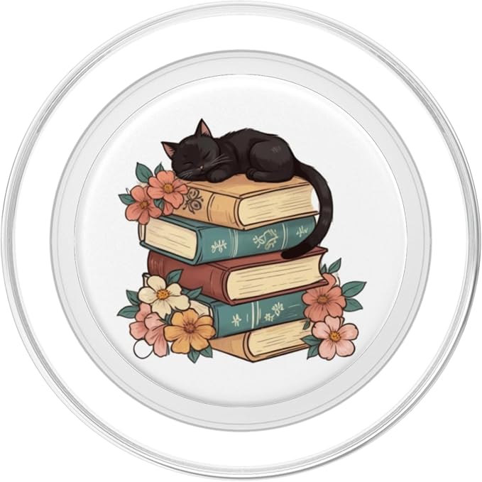 Black Cat Sitting on Books Booktrovert Librarian Bookish PopSockets PopWallet for MagSafe