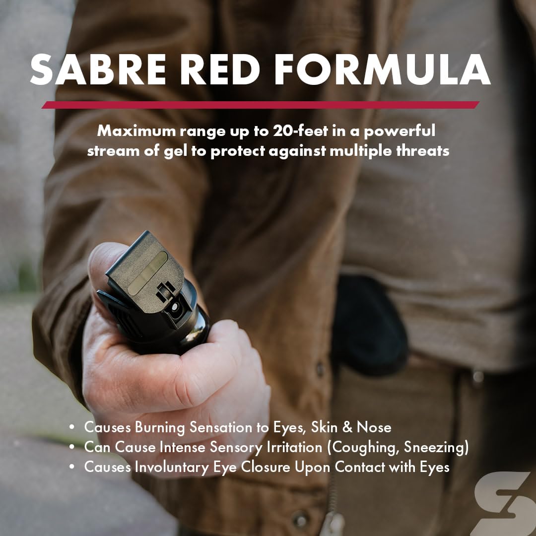 SABRE Tactical Pepper Gel with Belt Holster – Professional‑Grade Self Defense Spray, Maximum Police Strength OC, 20 ft Range, Wind‑Resistant Gel with UV Dye, Fast Flip Top Safety, 1.8 fl oz