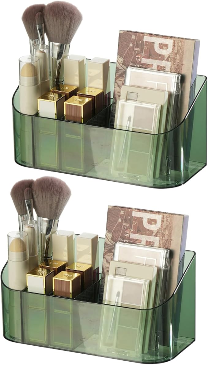 SUNFICON 2 Pack Makeup Trays Organizers Holders Cosmetic Display Cases Tabletop Desktop Vanity Countertop Bathroom Wall Cabinet Medicine Storage Boxes for Womens Ladies Girls Crystal Green