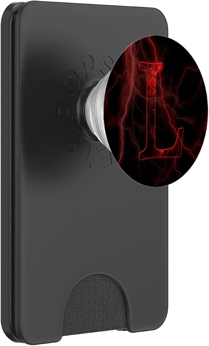 Red Lightning abstract Letter L Monogram on black PopSockets Adhesive PopGrip