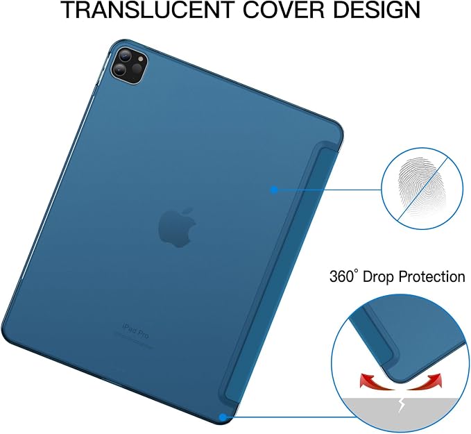 JETech Case Cover for iPad Pro 12.9 6th/5th Gen (2022/2021) Black | Slim Translucent Back Design Tri-Fold Stand Auto Wake/Sleep Lightweight Shockproof Protection