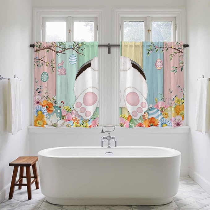 Easter Kitchen Curtains 54 Inch Long 2 Panel Set, Rod Pocket Window Curtains