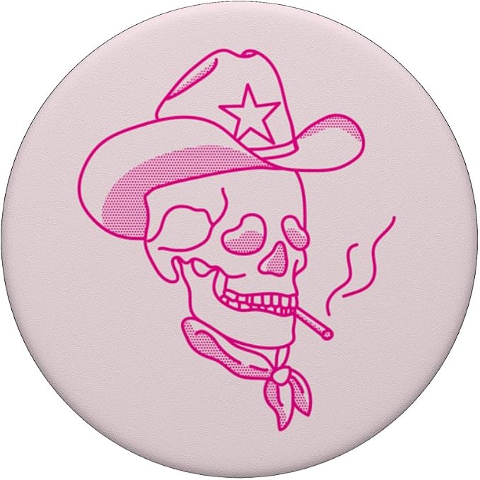 Hot Pink Western Cowboy Hat Skull Smoking PopSockets Adhesive PopGrip
