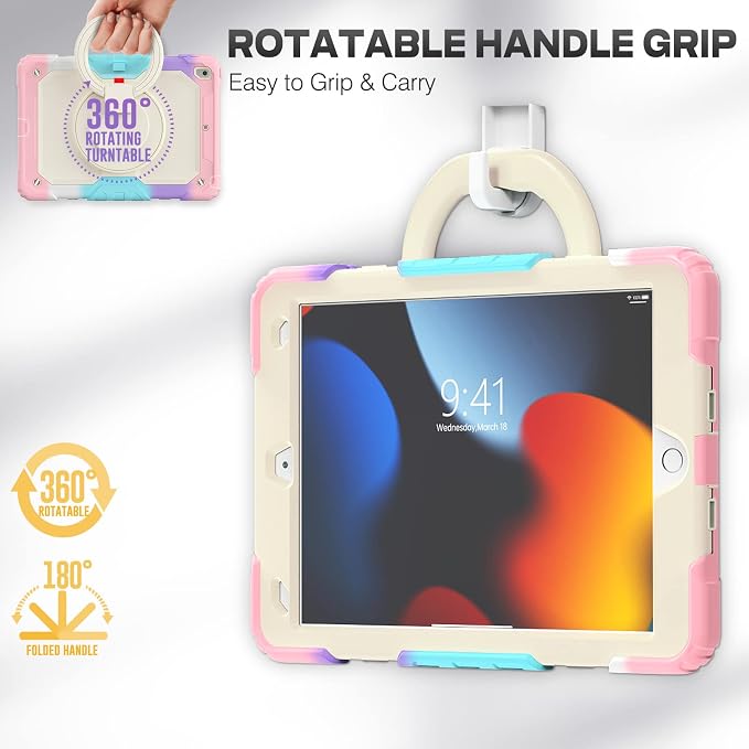 SEYMAC stock Handle Case for iPad (A16) 11th / 10th Gen 11'' /10.9'' Black | Full-Body Drop Protection Shockproof Case Pencil Holder Screen Protector 360 Ring Handle Stand 2025/2022 Released