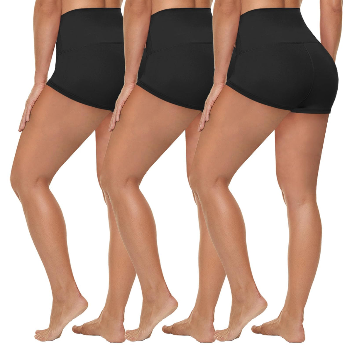 HLTPRO 3 Pack Plus Size Biker Shorts with Pockets for Women (S-4XL)- 8"/5"/3" High Waist Tummy Control Shorts for Yoga