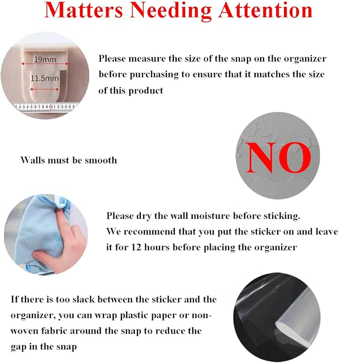 6 Pairs Wall Mounted Replacement Sticky Pads for Kitchen Bathroom Shower Caddy Organizer Rack Holder Nail Free Adhesive Hooks (6 Concave and 6 Convex)