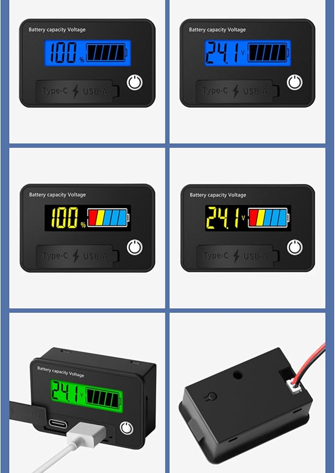 MOAIYU DC8-30V Electricity Meter Digital LCD Display Car Battery Charging Levels Indicators Leads Acid Lithium Voltmeter