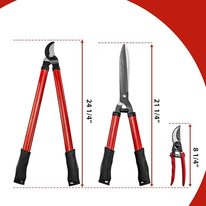 iMeshbean 3 Pieces Garden Tools Set Lopper & Pruning Shear & Tree Trimmer Pruner Ideal for Indoor & Outdoor Gardening, Branch Cutting & Plant Trimming