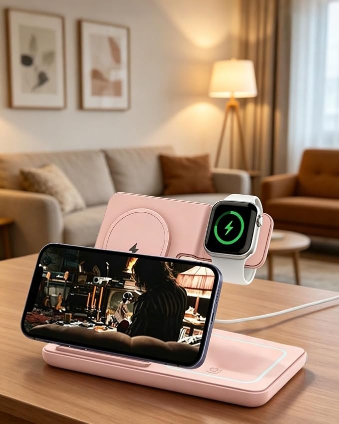 3 in 1 Wireless Charger Foldable Fast Charging Station for Phones Watches &amp Earbuds Portable Travel Stand