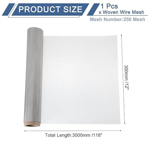 uxcell 250 Mesh 118" x 12" Woven Wire Mesh, 304 Stainless Steel Air Vent Filter