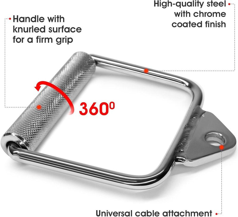 Yes4All Combo Tricep Rope & Single D-Handle for Cable Machine – Chrome D-Handle Cable Attachment – Tricep Rope Pull Down