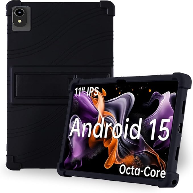 Case for ApoloMedia EP1095T 11inch Android 15 TabletAdjustable BracketSoft Silicone Protective Cover with Adjustable Stand Lightweight and Kid-Friendly(Black)