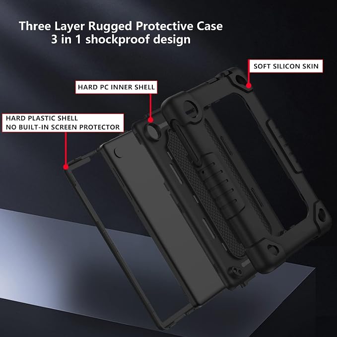 for TCL Tab 8 Plus Tablet CaseShoulder Strap Soft Silicone&ampHard Back Shockproof Protective Case for TCL Tab 8 Plus/TCL Tab 8 LE/TCL Tab 8 WiFi/TCL TAB 8V/TCL Tab 8 SE(Black/Black)