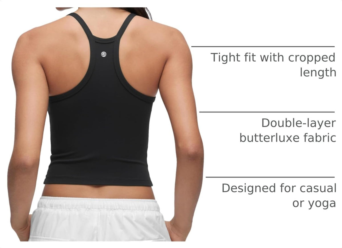CRZ YOGA Double Lined V Neck Cami Crop Tank Top Black Medium