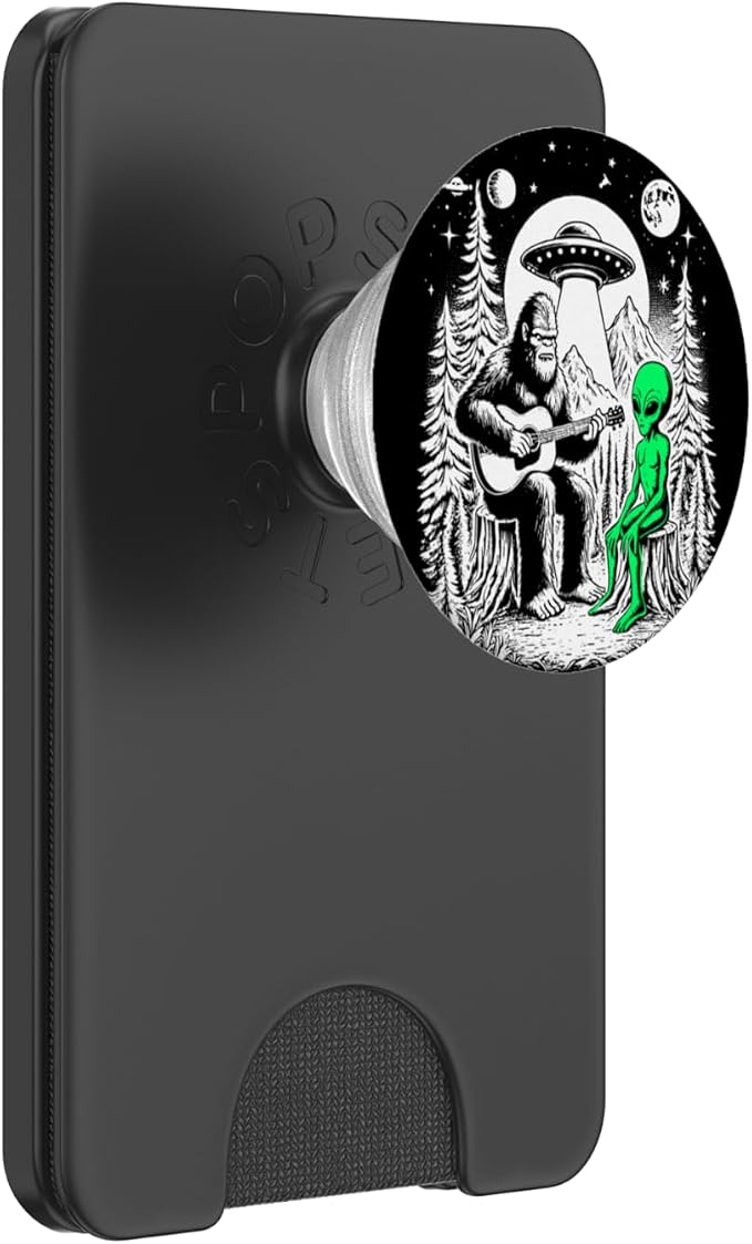 Bigfoot Plays Guitar Sasquatch Camping Big Foot UFO Alien PopSockets PopGrip for MagSafe