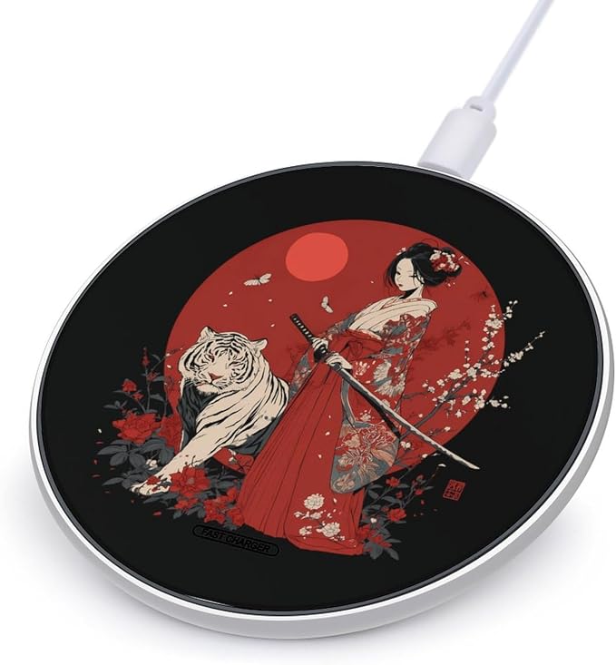 Japanese Geisha and Tiger Wireless Charger Portable Charging Pad | LightweightAll Smartphone