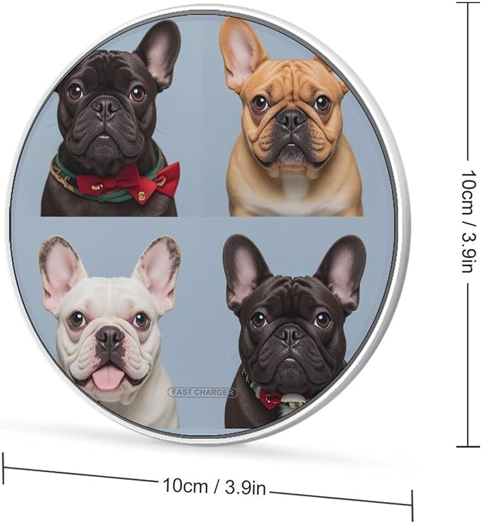 French Bulldog Wireless Charger Portable 10W Fast Wireless Charging Pad Compatible with Phone Ultra-Thin Charging Station Lightweight Charger Mat for Travel Home Office Desk
