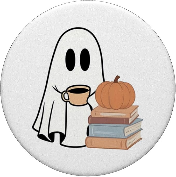 Cute Ghost Books Pumpkin Book Reading Halloween Bookish PopSockets Adhesive PopGrip