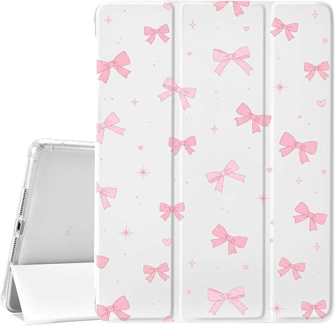 JOYLAND Pink Bow Compatible with iPad 6th/5th Generation (2018 2017 Model 9.7 Inch)iPad Air 2/Air 1 (9.7 Inch) with Pencil Holder-Trifold Stand Protective Cover with Soft TPU BackBlack