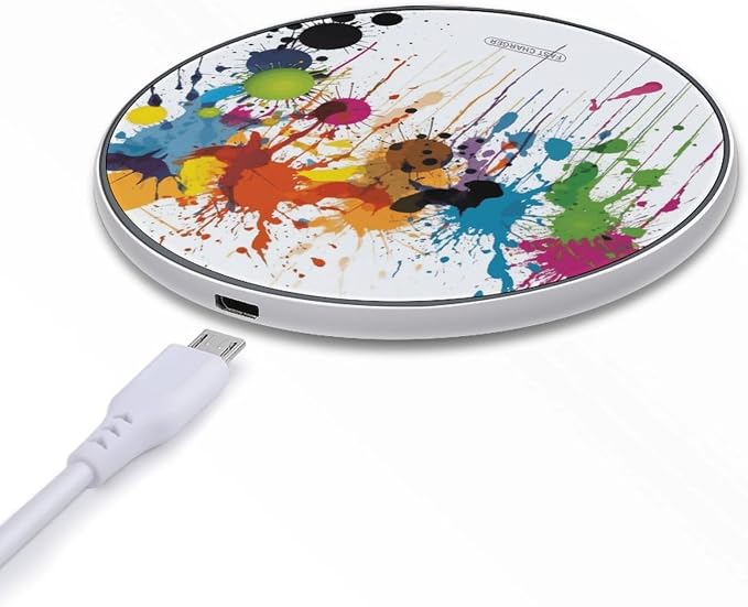 Abstract Paint Splashes Wireless Charger with USB CableAluminum Alloy Frame 10W Max Compatible Fast Wireless Charging Pad- 3.2ft Cable Included for Travel Home Office Desk