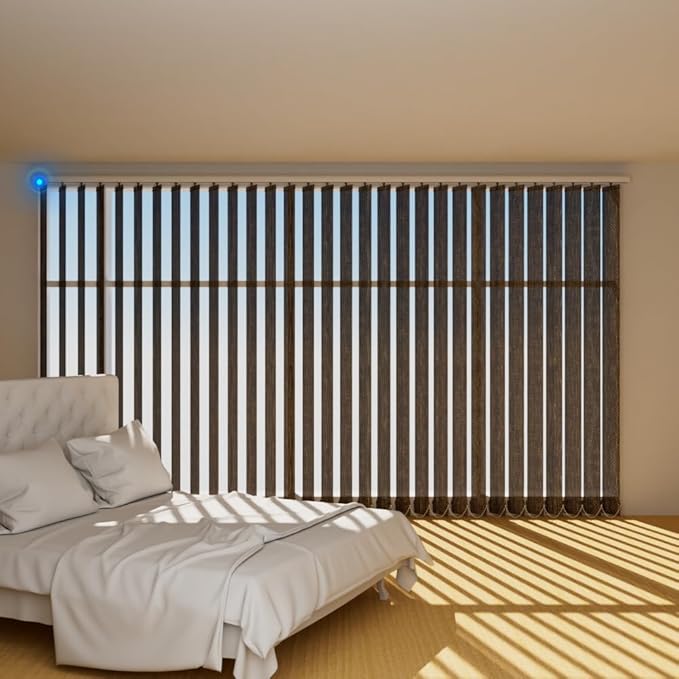 Blindify Motorized Vertical Blinds, Light Filtering Sliding Door Shades Vertical Shades Remote Control Customize, Brown