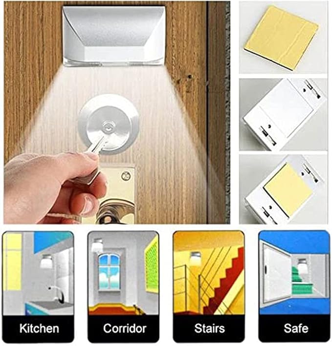 LENMO Keyhole Light Lamp Battery Operated PIR Infrared IR Wireless Auto Sensor Motion Detector Door Keyhole with 4 LED Bulbs Light Lamp Tap Lights LED Night Light for Key Hole/Door Lock