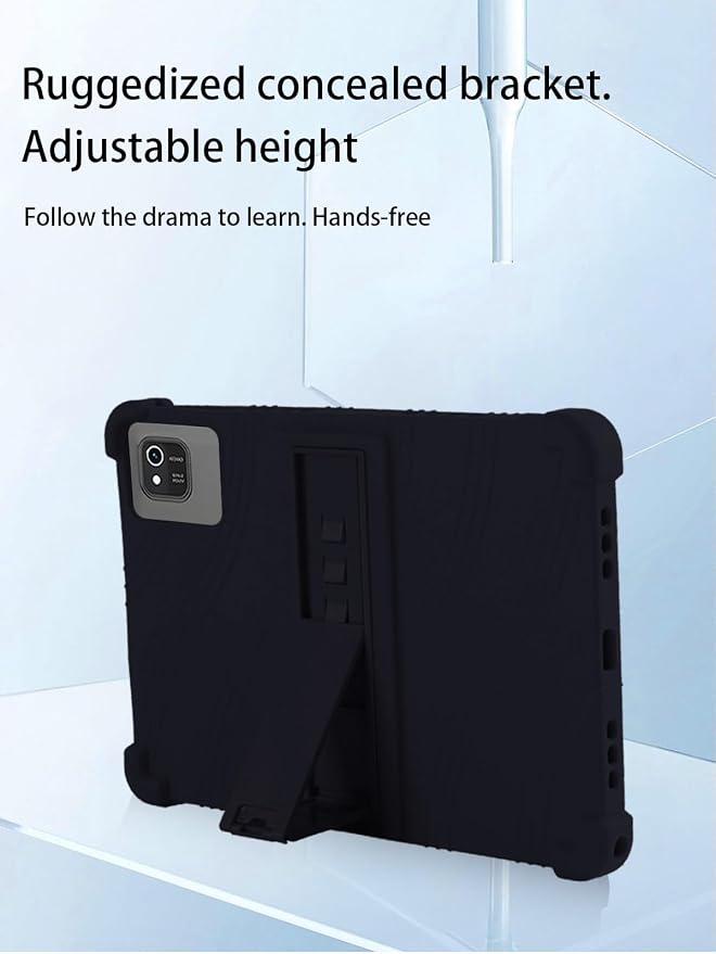 for kelankeke K10 Android 10-Inch TabletUYRUREL Skin-Friendly Soft Silicone Protective CaseFull Protection Against Drops and Scratcheswith Adjustable Viewing StandBlack.